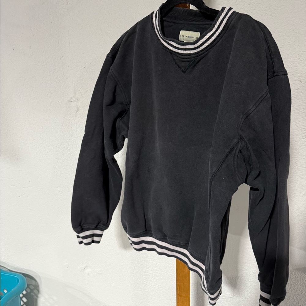Cutter & Buck Black Crewneck Sweater with Striped Trim